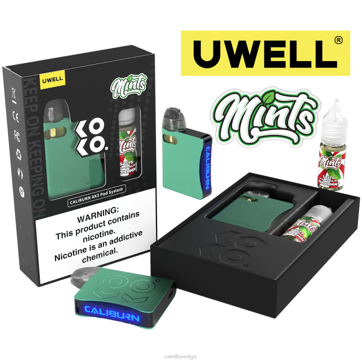 UWELL CALIBURN AK3 kit + a3s 0,8 ohm pods (x2) + daddy's vapor 10ml salter 50mg crl: cyan/flv: pepparmynta 50mg RT0H242 UWELL Stockholm