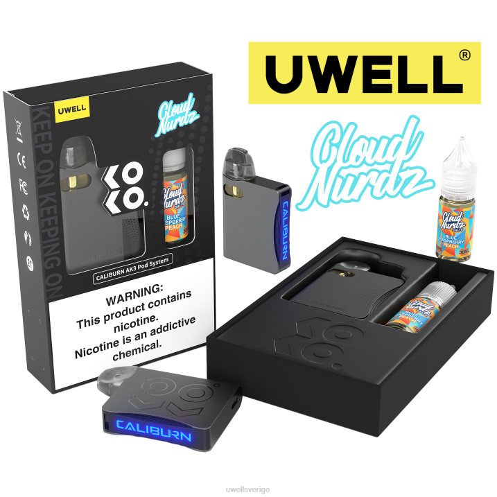 UWELL CALIBURN AK3 kit + a3s 0,8 ohm pods (x2) + daddy's vapor 10ml salter 50mg crl: grå/flv: blå hallonpersika RT0H247 UWELL Vape Buy