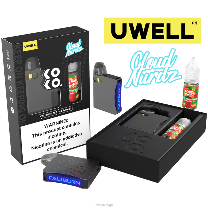 UWELL CALIBURN AK3 kit + a3s 0,8 ohm pods (x2) + daddy's vapor 10ml salter 50mg crl: grå/flv: syrlig vattenmelon jordgubb 50mg RT0H240 UWELL E Cigarette