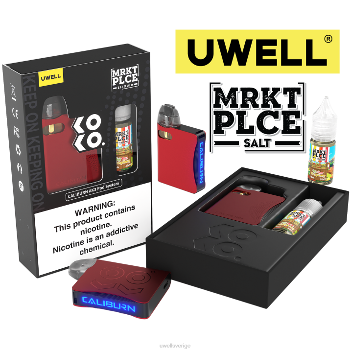 UWELL CALIBURN AK3 kit + a3s 0,8 ohm pods (x2) + daddy's vapor 10ml salter 50mg crl: röd/flv: fuji päron mangobär RT0H245 UWELL Vape Price