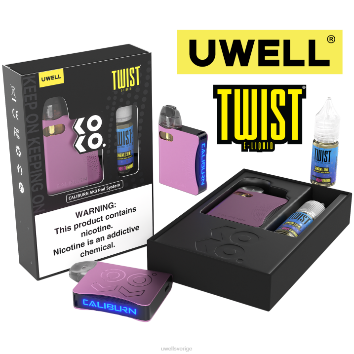 UWELL CALIBURN AK3 kit + a3s 0,8 ohm pods (x2) + daddy's vapor 10ml salter 50mg crl: rosa/flv: bär medly lemonad RT0H246 UWELL Vape Shop