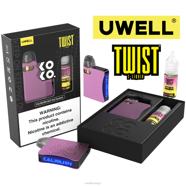 UWELL CALIBURN AK3 kit + a3s 0,8 ohm pods (x2) + daddy's vapor 10ml salter 50mg crl: rosa/flv: rosa punch lemonad 50mg RT0H241 UWELL Sverige