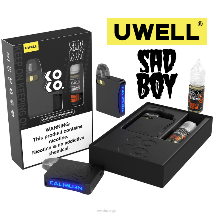 UWELL CALIBURN AK3 kit + a3s 0,8 ohm pods (x2) + daddy's vapor 10ml salter 50mg crl: svart/flv: pumpakaka 50mg RT0H239 UWELL Vape Disposable