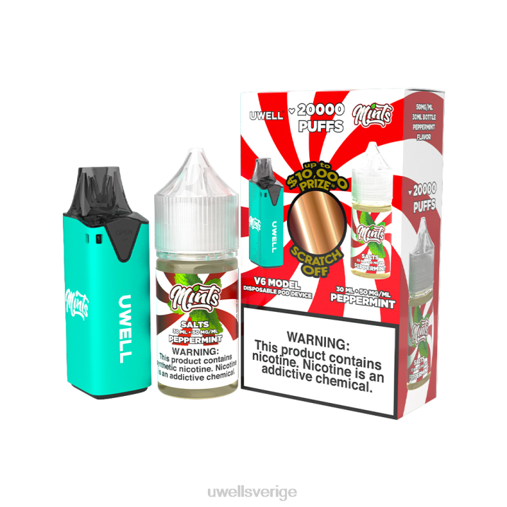 UWELL V6 engångsapparat + daddy's vapor 30ml juice - collab bunt clr: cyan/flv: pepparmynta 50mg RT0H211 UWELL Sverige