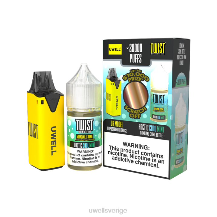 UWELL V6 engångsapparat + daddy's vapor 30ml juice - collab bunt clr: gul/flv: arctic cool mint 50mg RT0H215 UWELL Vape Price