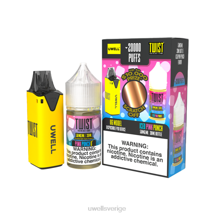 UWELL V6 engångsapparat + daddy's vapor 30ml juice - collab bunt clr: gul/flv: iced rosa punch 50mg RT0H218 UWELL Vape For Sale