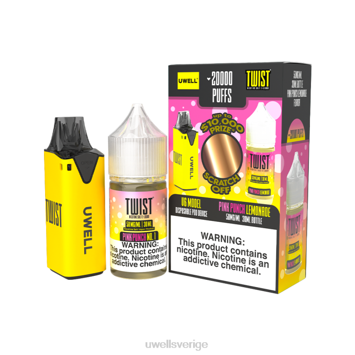 UWELL V6 engångsapparat + daddy's vapor 30ml juice - collab bunt clr: gul/flv: rosa punch lemonad 50mg RT0H219 UWELL Vape Disposable