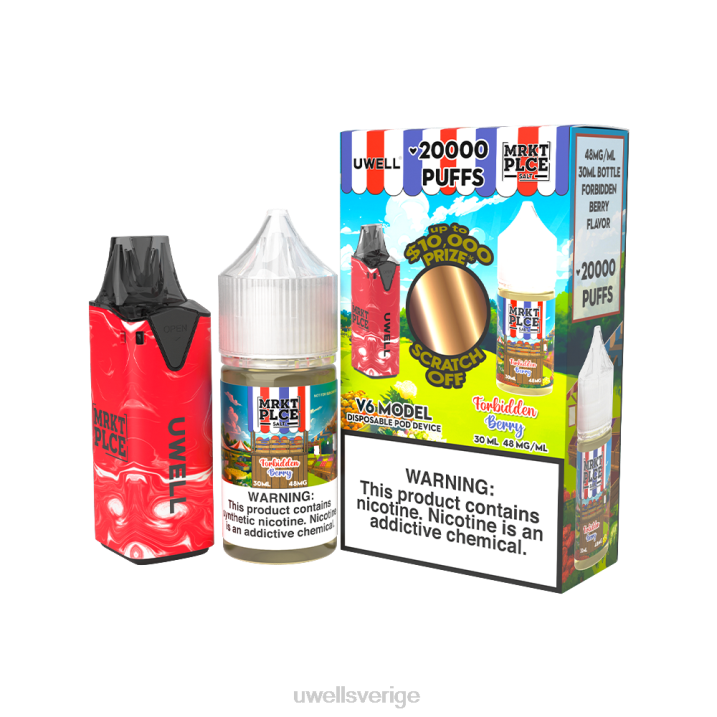 UWELL V6 engångsapparat + daddy's vapor 30ml juice - collab bunt clr: röd/flv: förbjudna bär 48mg RT0H208 UWELL Vape For Sale