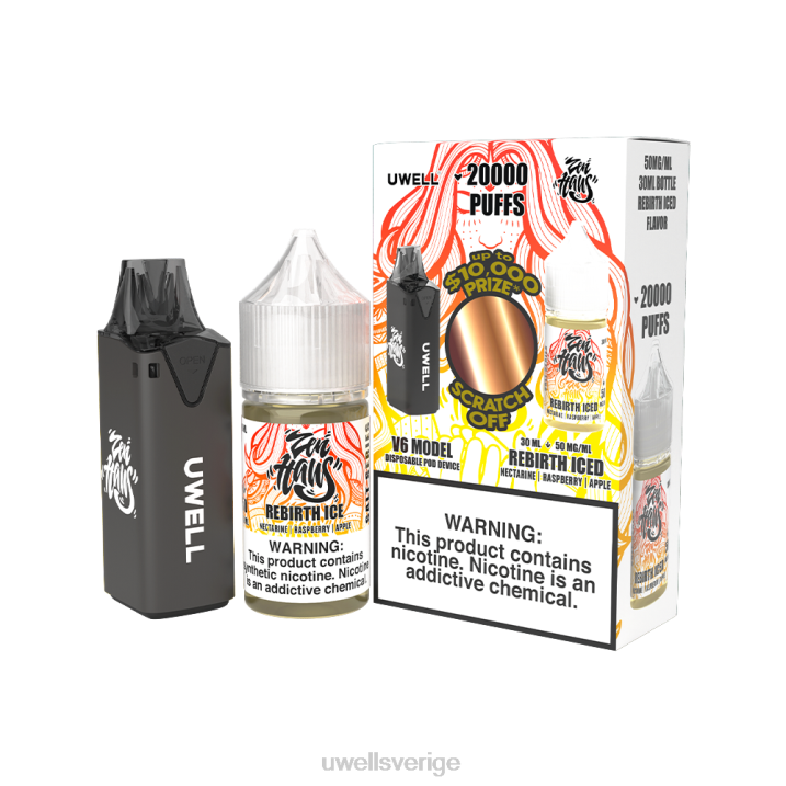 UWELL V6 engångsapparat + daddy\'s vapor 30ml juice - collab bunt clr: röd/flv: feijoa ananas guava 48mg RT0H207 UWELL Vape Buy